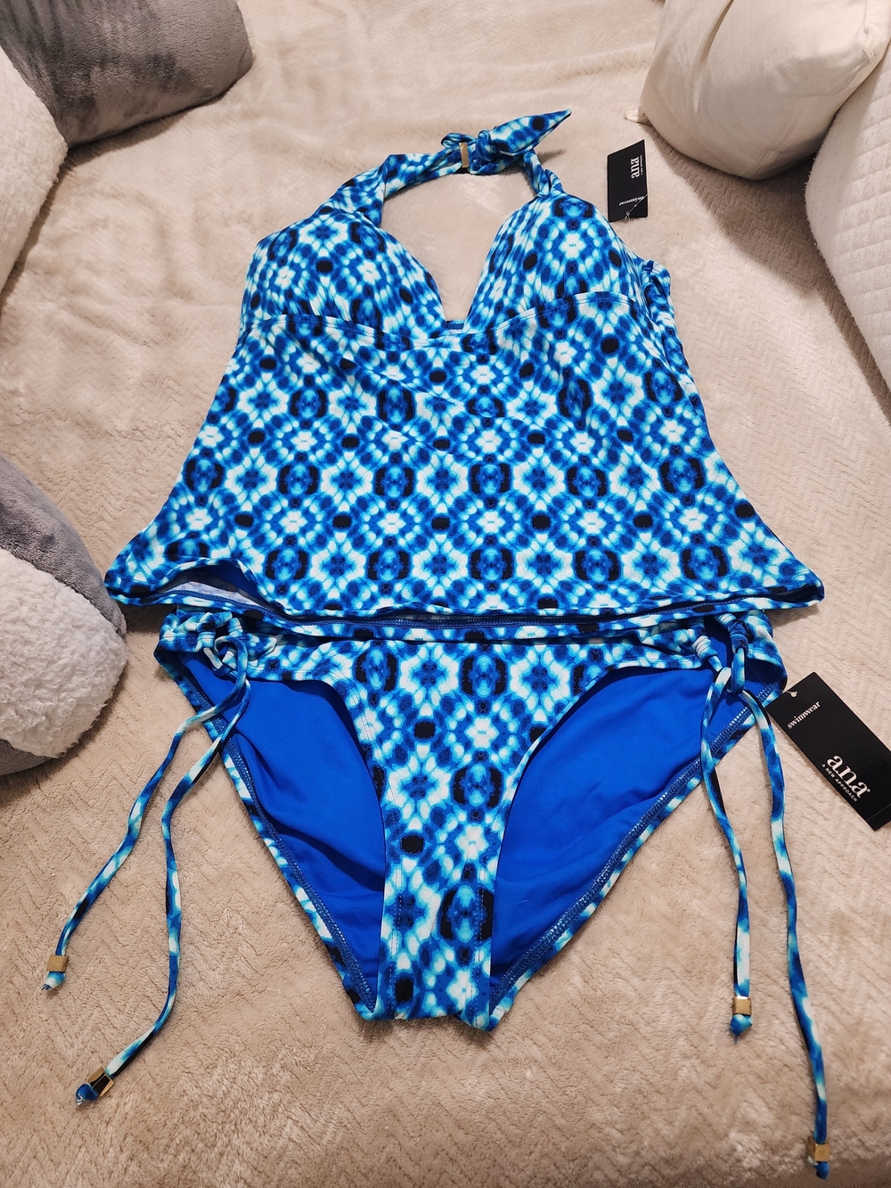 a.n.a Blue Patterned Tankini Two-Piece Swim Set Size 14 NWT